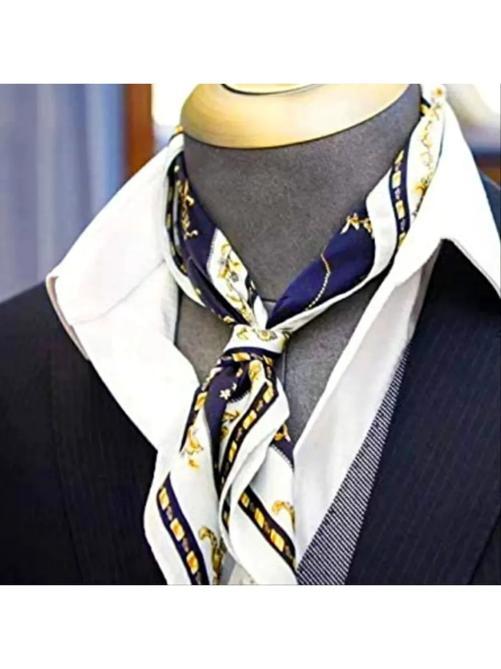 Scarf Headwraps for Women Silk Scarf Navy Satin Print 35 x 35